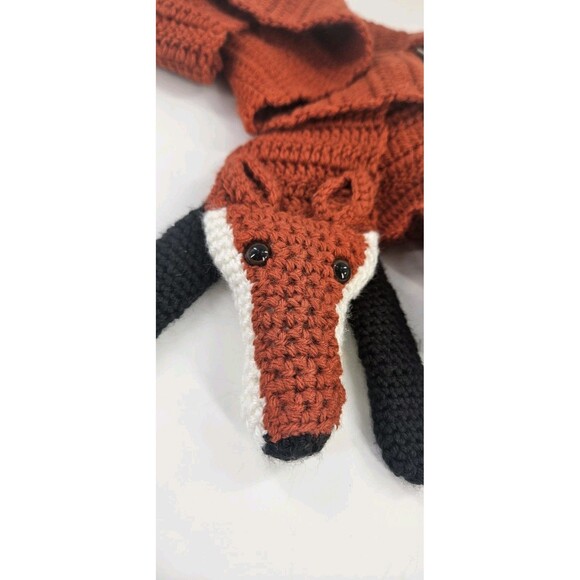 Vintage Crochet Fox Scarf Button Eye Stuffed Head And Tail ~5'× 3" Handmade - Picture 3 of 5